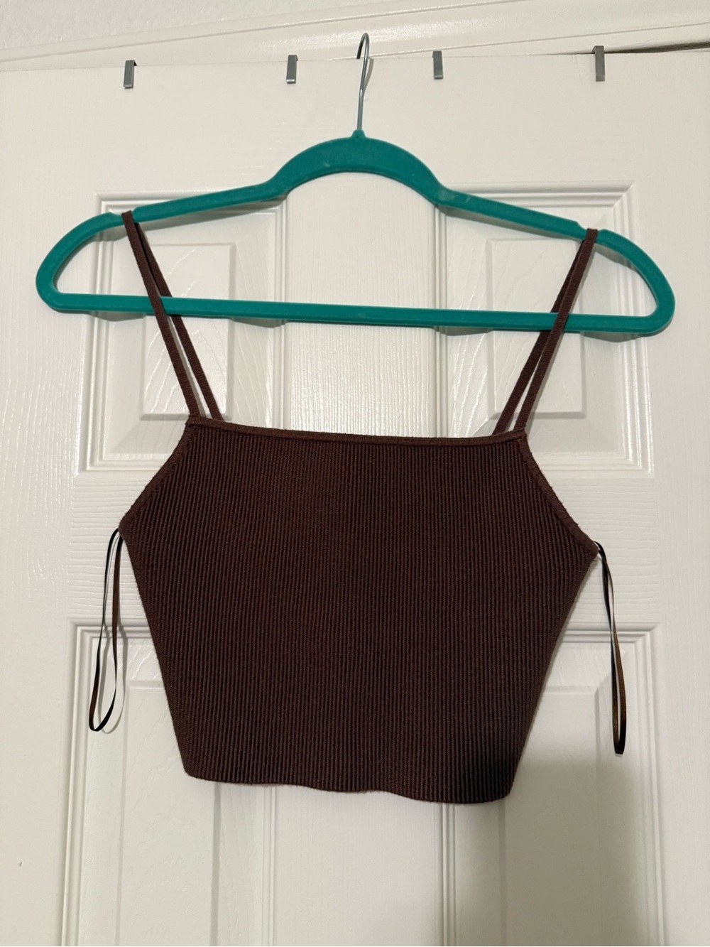 Kendall & Kylie Ribbed Spaghetti-Strap Crop Top — Brown